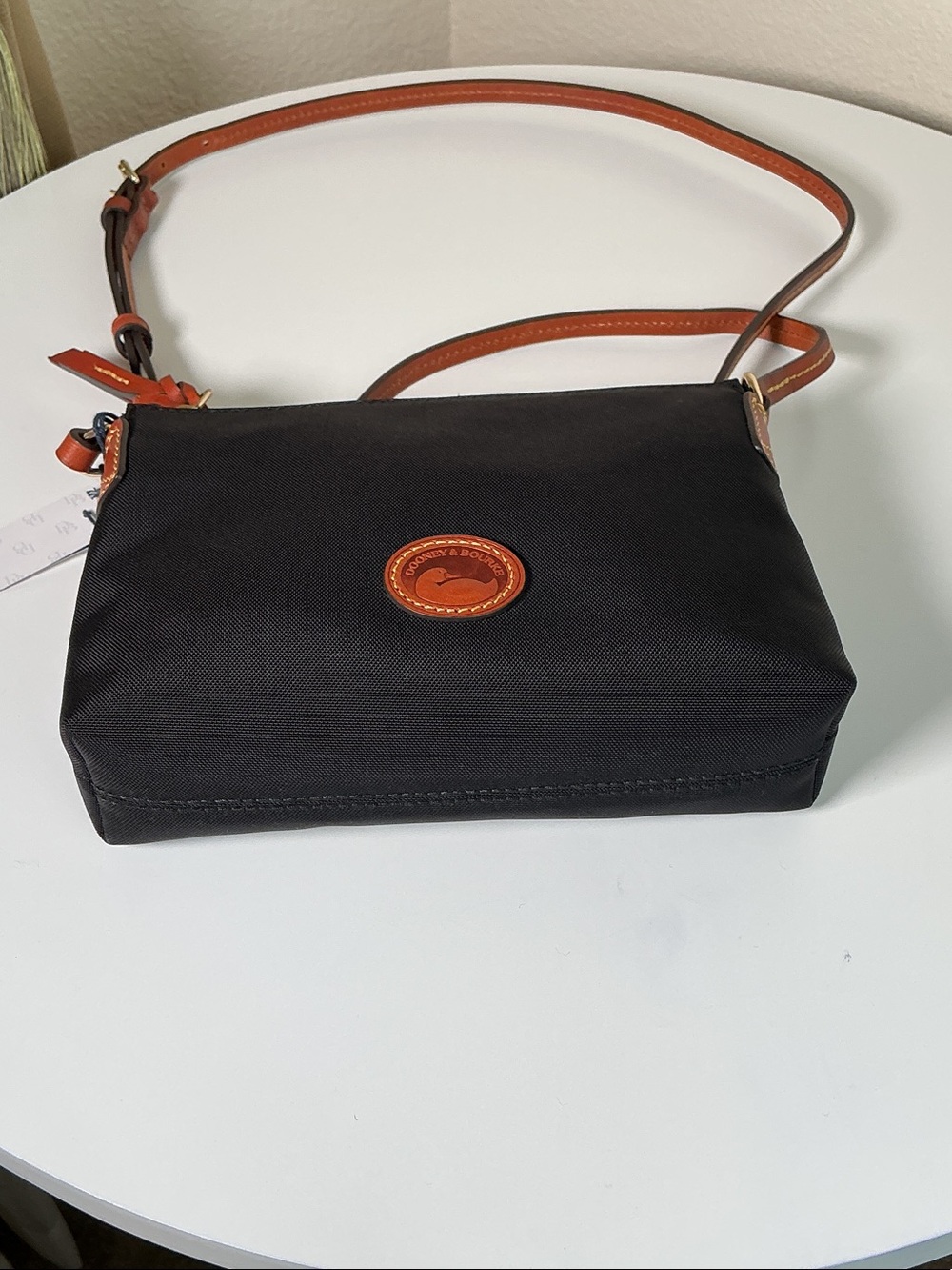 Dooney & Bourke Black Nylon Crossbody with Cognac Leather Trim - Picture 4 of 5